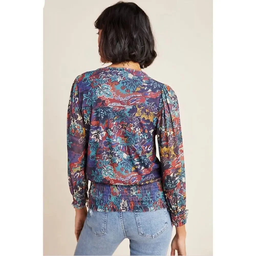 Anthropologie Ines Smocked Surplice Blouse Top, XS - Picture 2 of 8